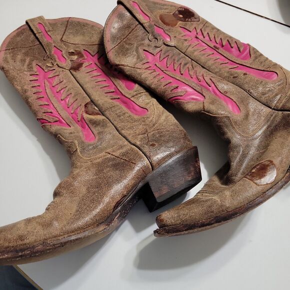 Johnny Ringo Women 8 1/2 B Riding Boot Brown Pink Point Toe Mid Calf Leather - Picture 14 of 15